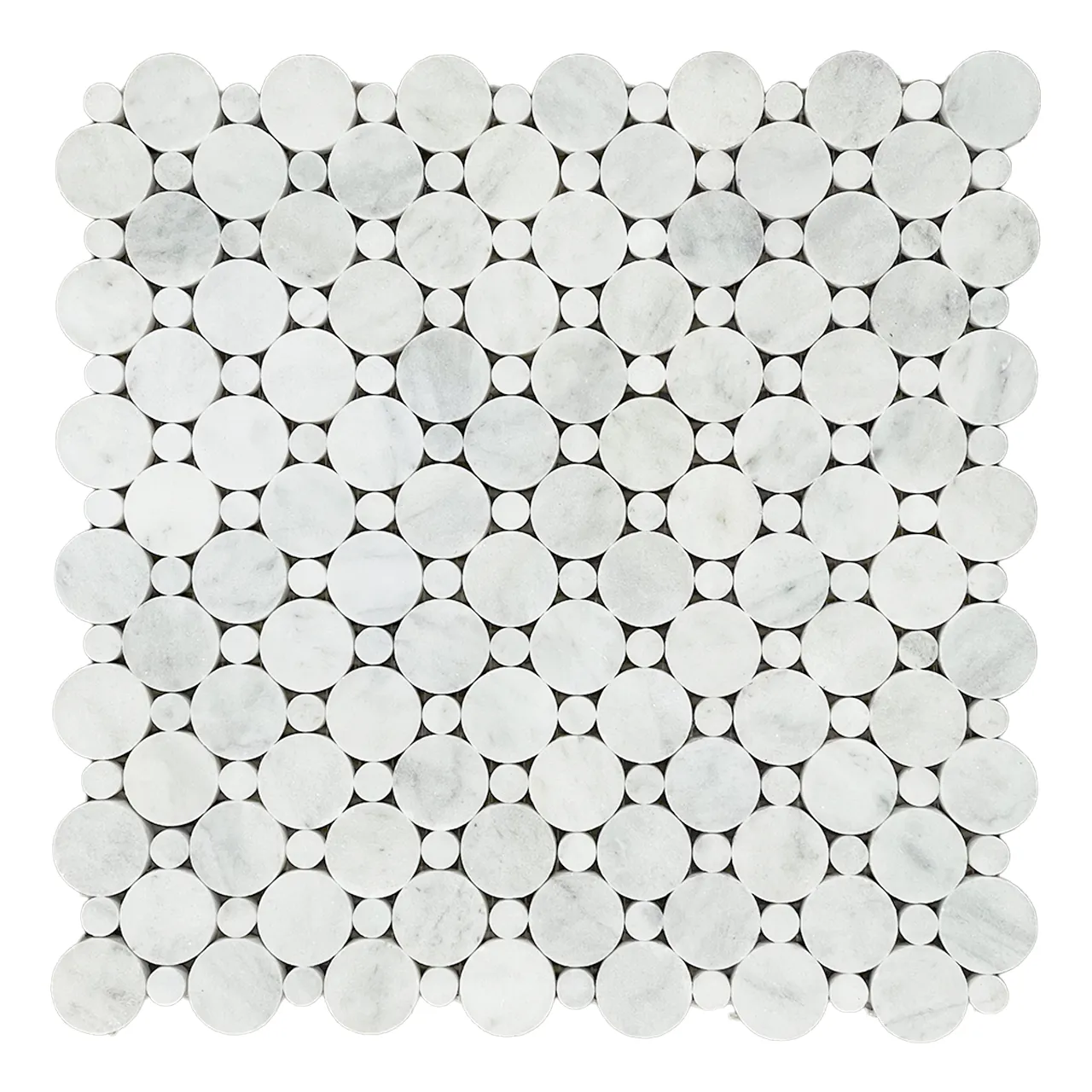 Carrara White Italian Marble Penny Circles Mosaic Tile with Carrara Circles Polished