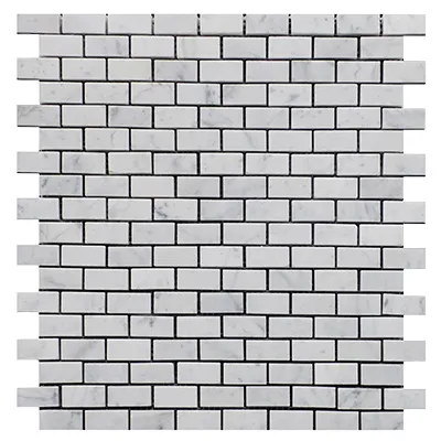 Carrara White Italian Marble Mini Brick Mosaic Tile Polished