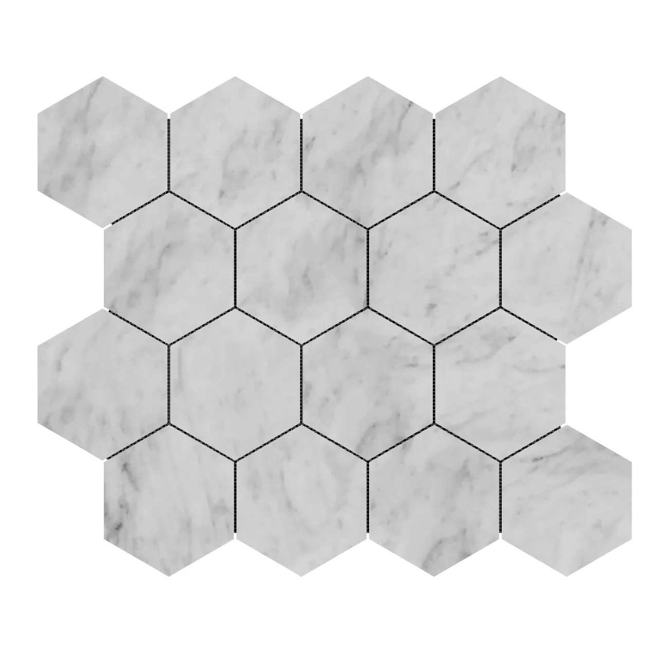 Carrara White Italian Marble 3" Hexagon Mosaic Tile Honed