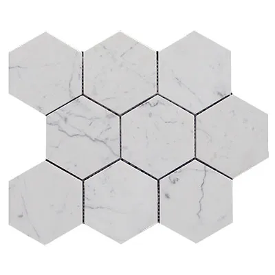 Carrara White Italian Marble 4" Hexagon Mosaic Tile Polished