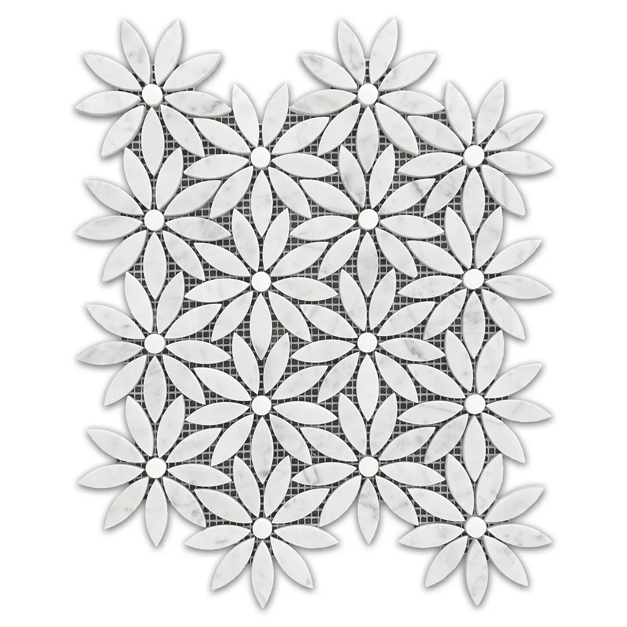 Carrara White Marble With Bianco Dolomite Accent Daisy Flower Waterjet Mosaic Tile Polished