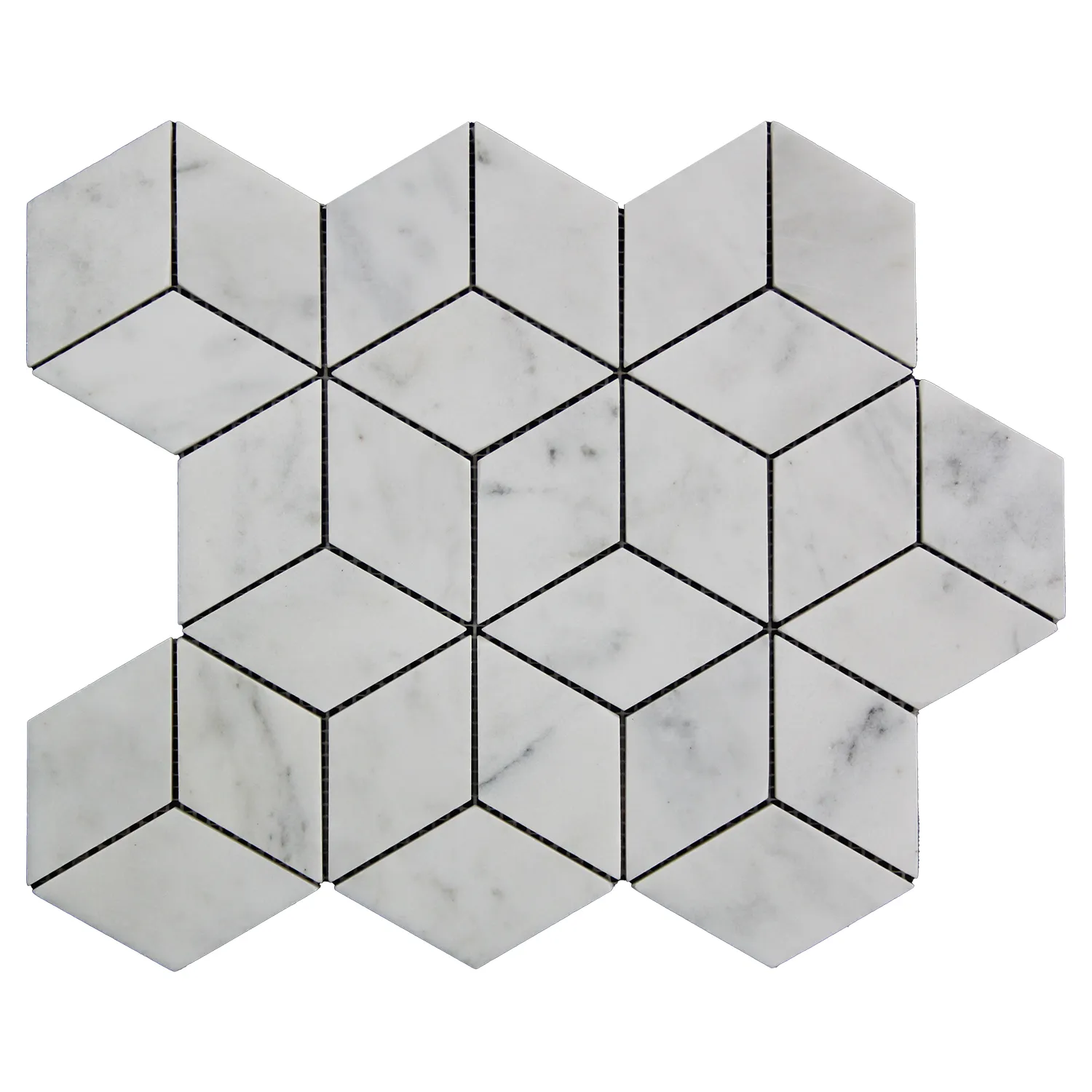 Carrara White Italian Marble Rhombus 3D Diamond Cube Mosaic Tile Honed