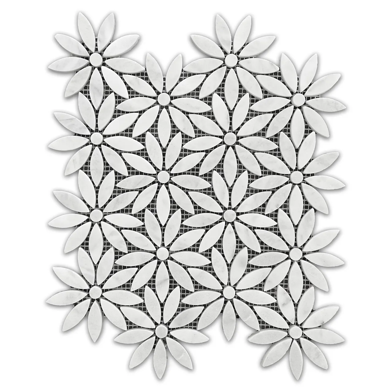 Carrara White Marble With Carrara White Accent Daisy Flower Waterjet Mosaic Tile Honed