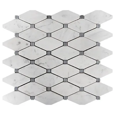 Carrara White Italian Marble Long Octagon Rhomboid Mosaic Tile with Bardiglio Gray Honed