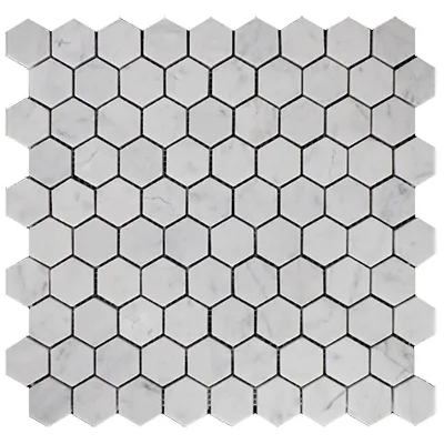 Carrara White Italian Marble 1" Hexagon Mosaic Tile Honed