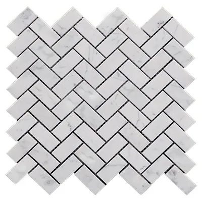 Carrara White Italian Marble 1" x 2" Herringbone Mosaic Tile Honed