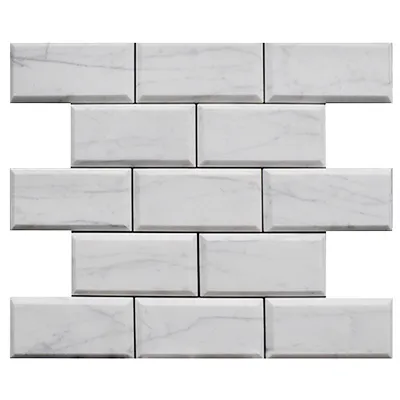 Carrara White Italian Marble 3" x 6" Wide Beveled Subway Tile Polished