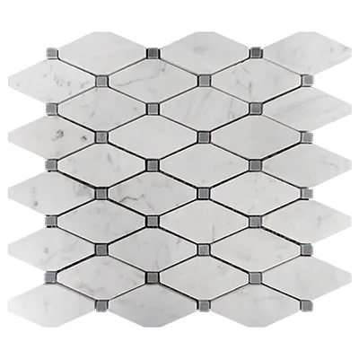 Carrara White Italian Marble Long Octagon Rhomboid Mosaic Tile with Bardiglio Gray Polished