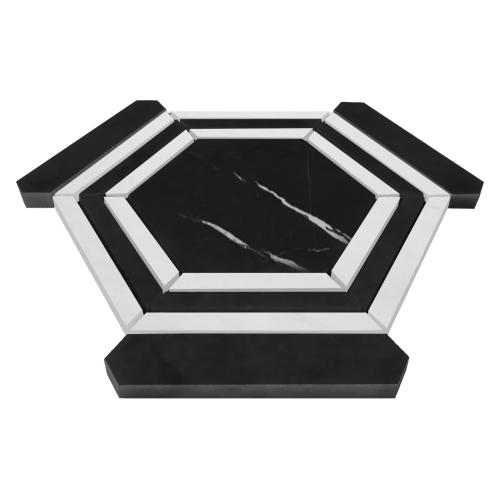 Nero Marquina Black Marble Hexagon with Bianco Dolomite Strips Mosaic Tile Honed