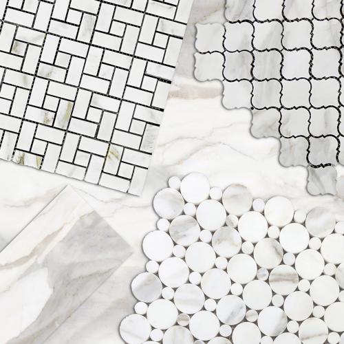 Calacatta Gold Italian Marble Penny Circles Mosaic Tile with Calacatta Circles Polished
