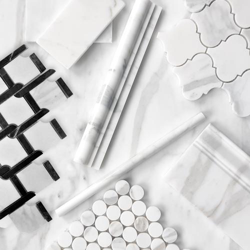 Calacatta Gold Marble Marbella Lynx Rope Design with Nero Marquina Black Strips Mosaic Tile Honed