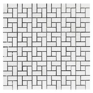 Bianco Dolomite Marble Target Pinwheel Mosaic Tile with Bianco Dolomite Dots Polished