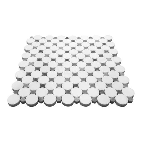 Bianco Dolomite Marble Penny Circles Mosaic Tile with Bardiglio Gray Circles Polished