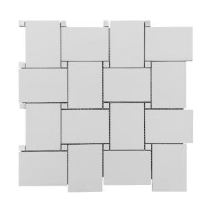 Bianco Dolomite Marble Large Basketweave Mosaic Tile with Dolomite Dots Honed