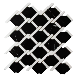 Nero Marquina Black Marble Marbella Lynx Rope Design with Bianco Dolomite White  Strips Mosaic Tile Polished