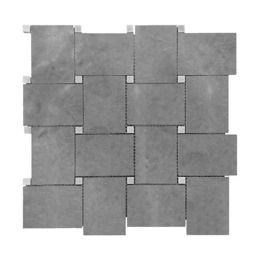 Bardiglio Gray Marble Large Basketweave with Bianco Dolomite Dots Mosaic Tile Honed