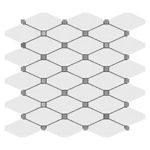 Bianco Dolomite Marble Long Octagon Rhomboid with Bardiglio Dots Mosaic Tile Polished