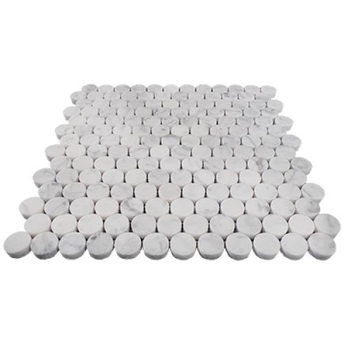 Carrara White Italian Marble Penny Round Mosaic Tile Honed