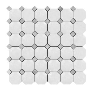 Bianco Dolomite Marble Octagon with Carrara Dots Mosaic Tile Polished
