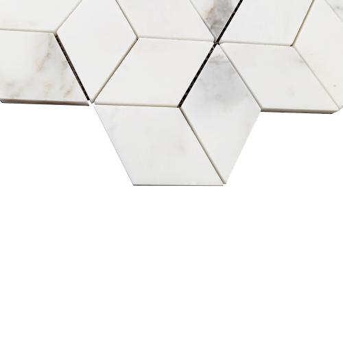 Calacatta Gold Italian Marble Rhombus 3D Cube Diamond Mosaic Tile Honed