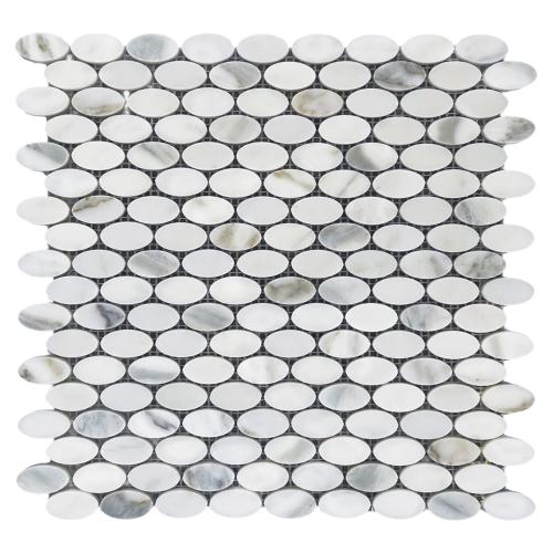 Calacatta Gold Italian Marble Ellipse Oval Mosaic Tile Honed