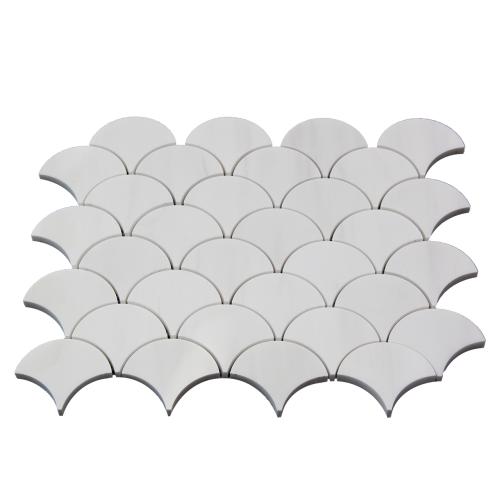 Bianco Dolomite Marble Fish Scale Fan Shaped Sea Shell Mosaic Tile Honed