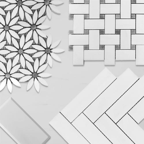 Bianco Dolomite Marble With Bardiglio Gray Accent Daisy Flower Waterjet Mosaic Tile Honed