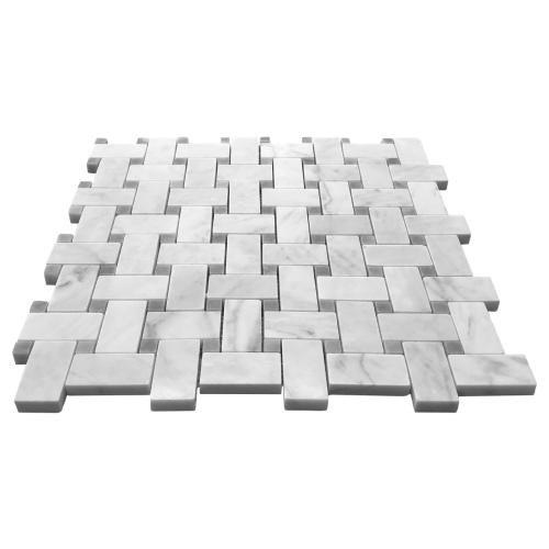 Carrara White Marble Basketweave Mosaic Tile with Bardiglio Gray Dots Honed