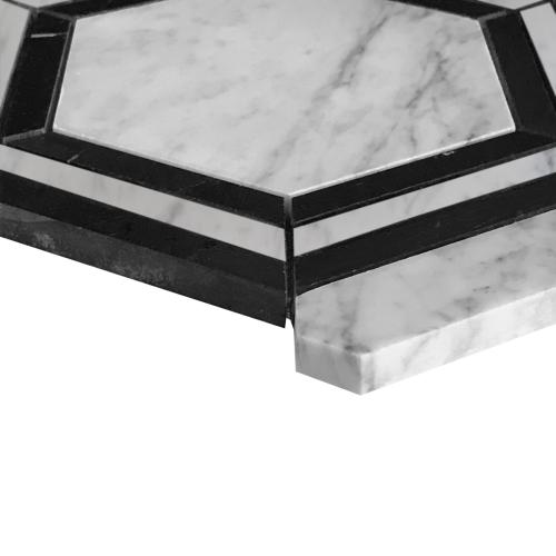 Carrara White Italian Marble Hexagon with Nero Marquina Black Strips Mosaic Tile Honed