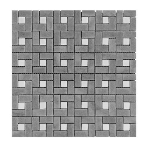 Bardiglio Gray Marble Target Pinwheel Mosaic Tile with Bianco Dolomite Dots Polished