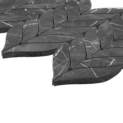 Nero Marquina Black Marble Leaf Shape Mosaic Tile Polished