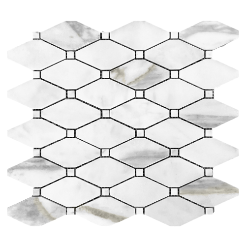 Calacatta Gold Marble Long Octagon Rhomboid Mosaic Tile with Calacatta Dots Polished