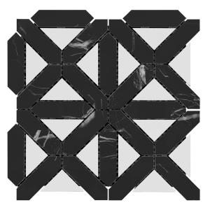 Nero Marquina Black Marble with Bianco Dolomite Triangles Geometrica Mosaic Tile Polished