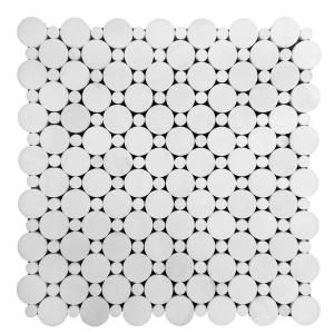 Bianco Dolomite Marble Penny Circles Mosaic Tile with Bianco Dolomite Circles Honed