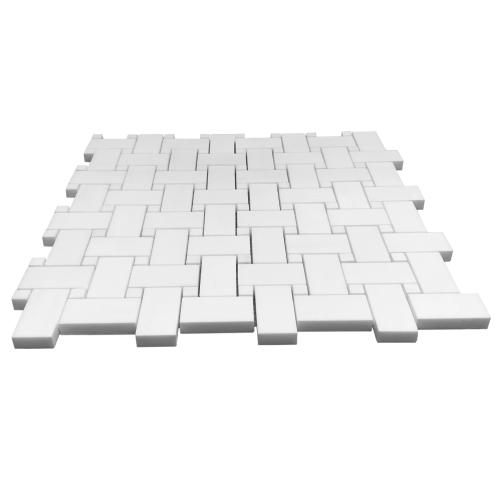 Bianco Dolomite Marble Basketweave Mosaic Tile with Bianco Dolomite Dots Polished