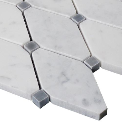 Carrara White Italian Marble Long Octagon Rhomboid Mosaic Tile with Bardiglio Gray Polished