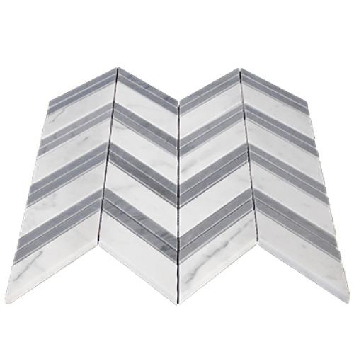 Carrara White Italian Marble Chevron Mosaic Tile with Bardiglio Gray Strips Honed