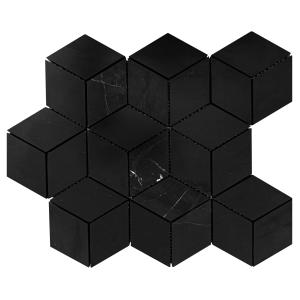 Nero Marquina Black Marble Rhombus 3D Cube Diamond Mosaic Tile Polished