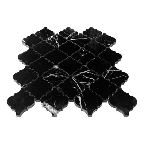 Nero Marquina Black Marble Arabesque Baroque Lantern Mosaic Tile Honed