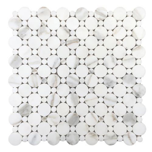 Calacatta Gold Italian Marble Penny Circles Mosaic Tile with Calacatta Circles Polished