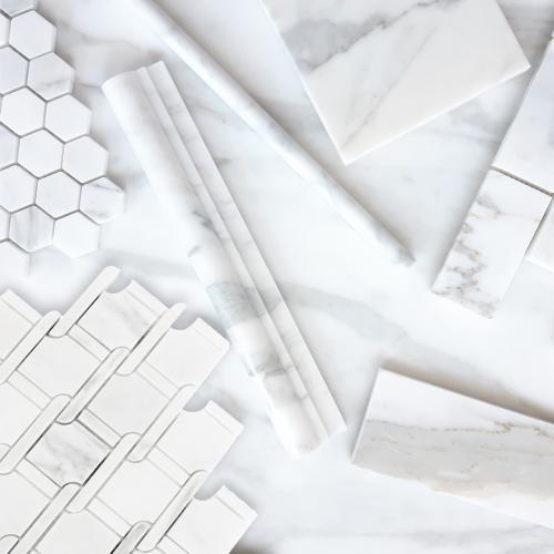 Calacatta Gold Marble Marbella Lynx Rope Design with Calacatta Gold Strips Mosaic Tile Honed