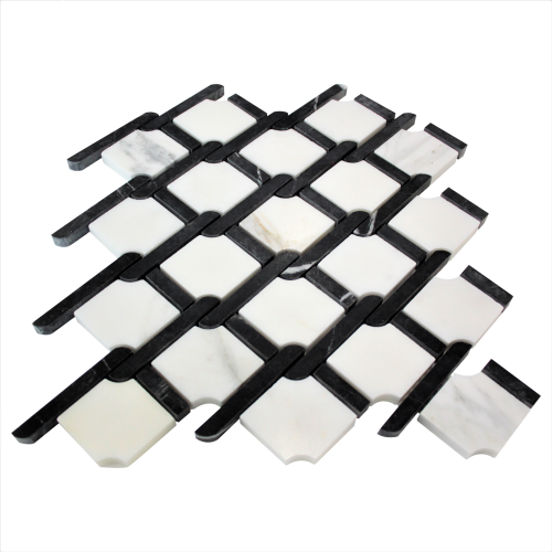 Calacatta Gold Marble Marbella Lynx Rope Design with Nero Marquina Black Strips Mosaic Tile Polished