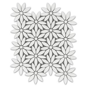 Bianco Dolomite Marble With Bianco Dolomite Accent Daisy Flower Waterjet Mosaic Tile Honed