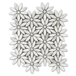 Calacatta Gold Italian Marble with Calacatta Gold Accent Daisy Flower Waterjet Mosaic Tile Polished