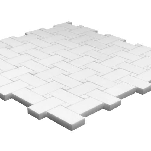 Bianco Dolomite Marble Basketweave Mosaic Tile with Bianco Dolomite Dots Polished