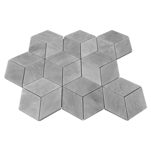 Bardiglio Gray Marble Rhombus 3D Cube Diamond Mosaic Tile Polished