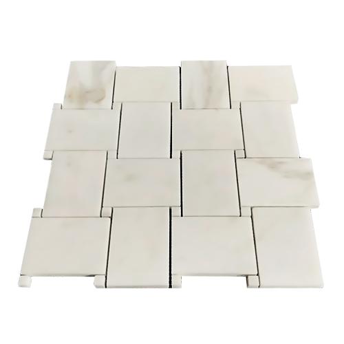 Calacatta Gold Italian Marble Large Basketweave Mosaic Tile with Calacatta Oro Dots Polished