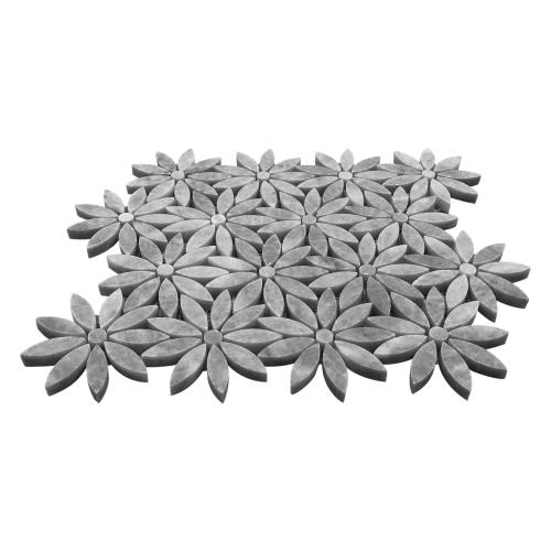 Bardiglio Gray Marble With Bardiglio Gray Accent Daisy Flower Waterjet Mosaic Tile Honed