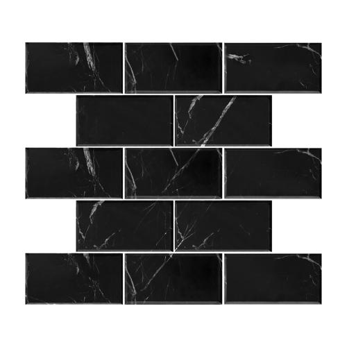 3x6 Nero Marquina Black Wide Beveled Marble Tile Honed