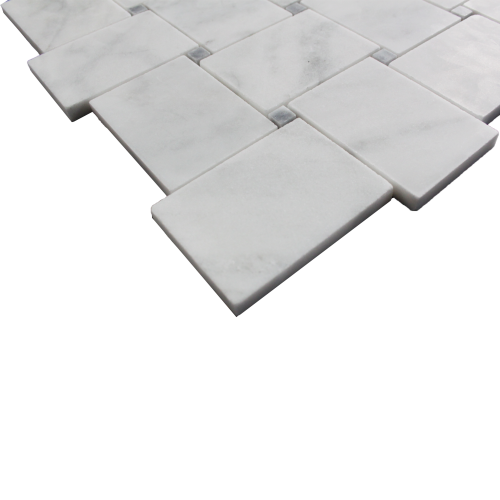 Carrara White Italian Marble Large Basketweave Mosaic Tile with Bardiglio Gray Dots Polished